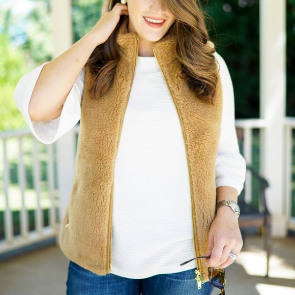 J. CREW Plush Fleece Excursion Vest Gold Hickory - Picture 4 of 10